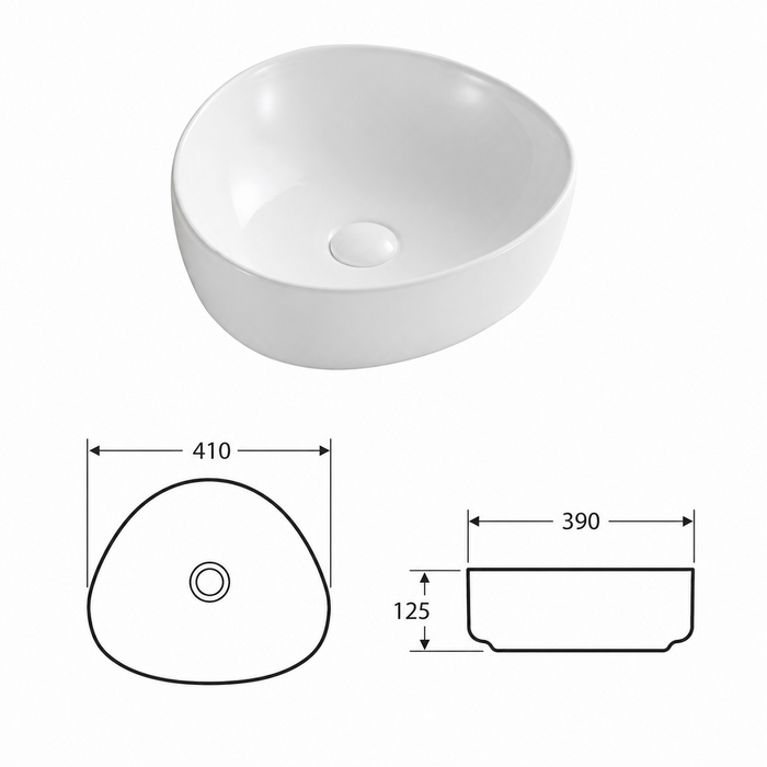 410mm Pebble Gloss White Above Counter Basin