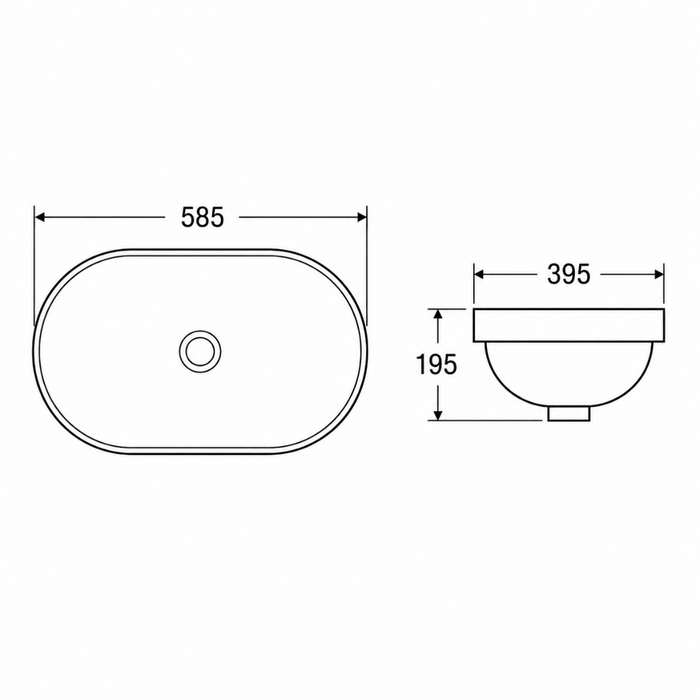 585mm Oval Gloss White Under Counter Basin