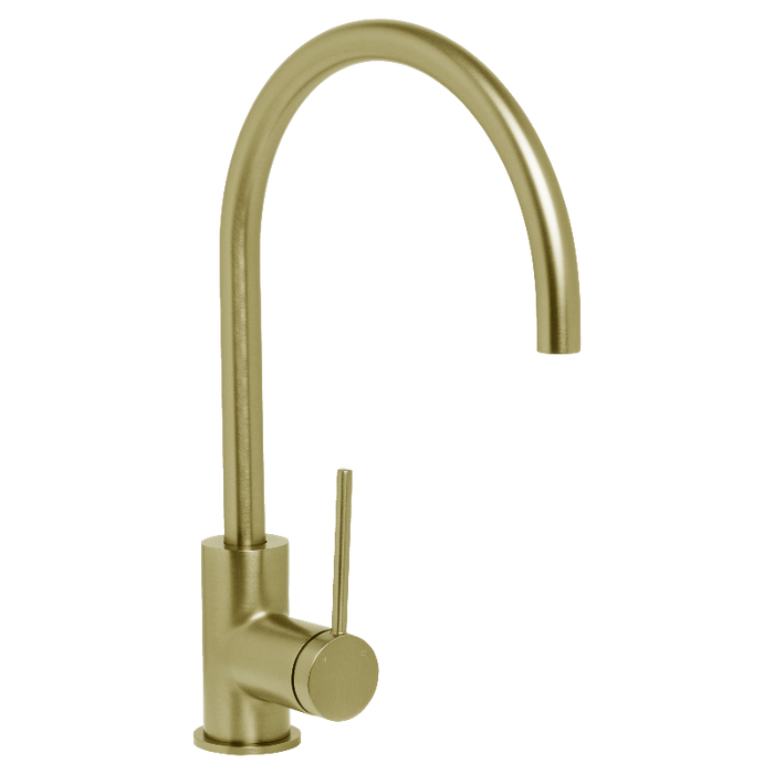 Venezia Brushed Brass / Gold Gooseneck Kitchen Sink Mixer - Acqua Bathrooms