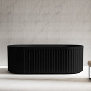 Kelsa Fluted 1500mm Matte Black Designer Round Freestanding Bath - Acqua Bathrooms