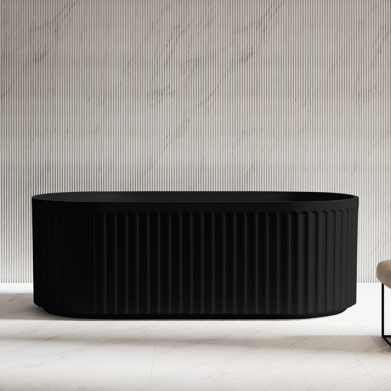 Kelsa Fluted 1500mm Matte Black Designer Round Freestanding Bath - Acqua Bathrooms