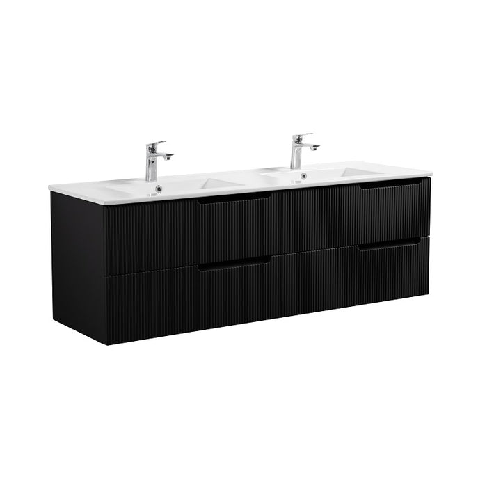 Indulge | Kelsa 1200 Fluted Double Matte Black Hung Vanity - Acqua Bathrooms