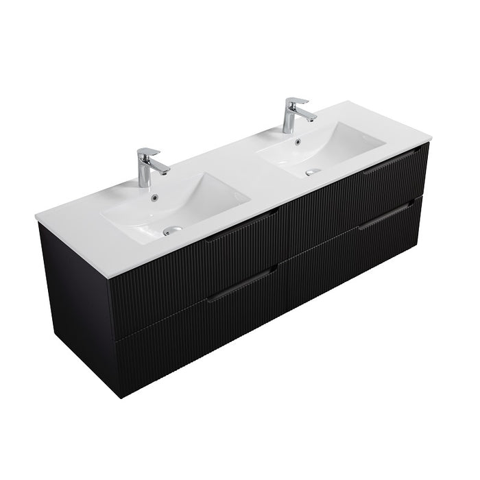 Indulge | Kelsa 1200 Fluted Double Matte Black Hung Vanity - Acqua Bathrooms