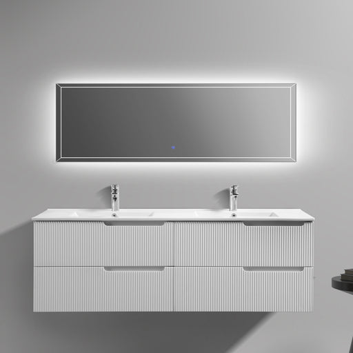 Indulge | Kelsa 1200 Fluted Double Matte White Wall Hung Vanity - Acqua Bathrooms