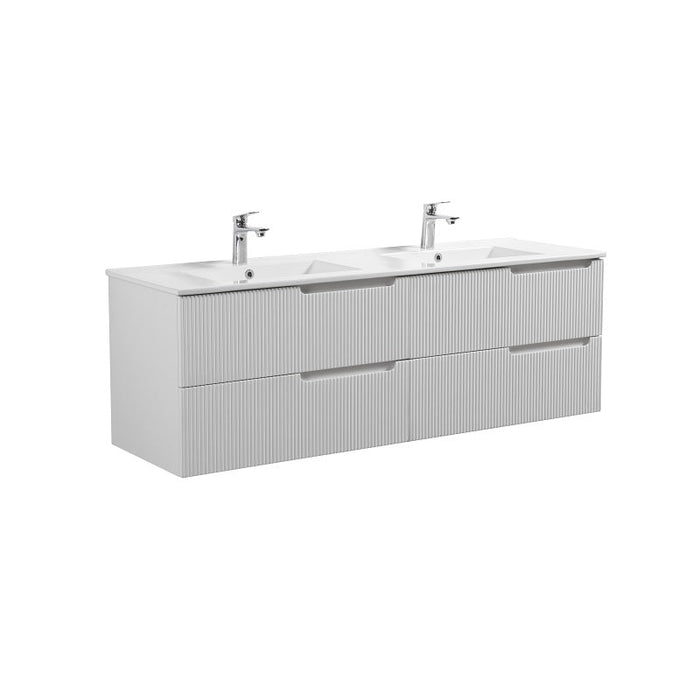 Indulge | Kelsa 1500 Fluted Double Matte White Wall Hung Vanity - Acqua Bathrooms