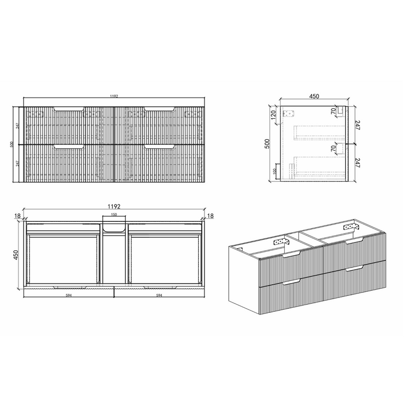 Kelsa 1200 Fluted White Oak Wall Hung Vanity - Acqua Bathrooms