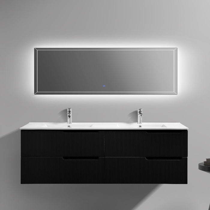 Indulge | Kelsa 1500 Double Fluted Matte Black Wall Hung Vanity - Acqua Bathrooms
