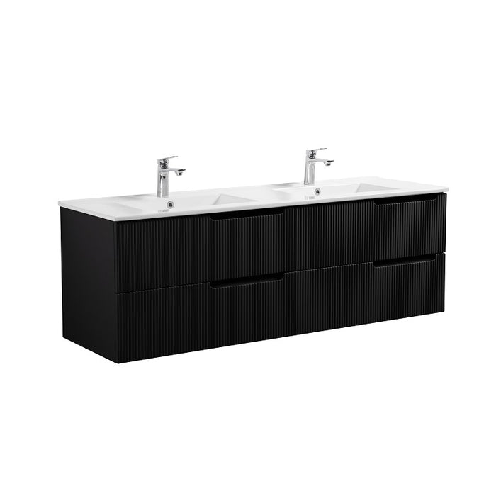 Indulge | Kelsa 1500 Double Fluted Matte Black Wall Hung Vanity - Acqua Bathrooms