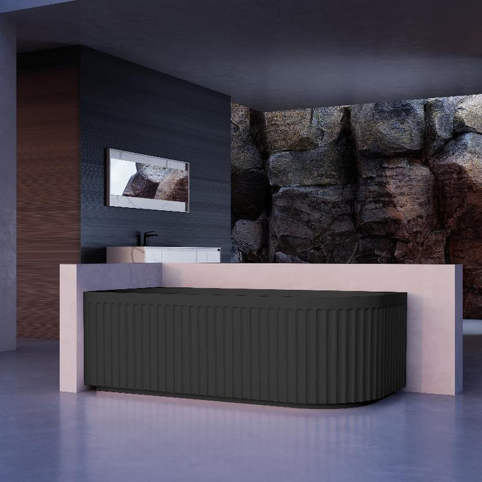 Kelsa Fluted 1500mm Matte Black Corner Fit Designer Round Freestanding Bath - Acqua Bathrooms