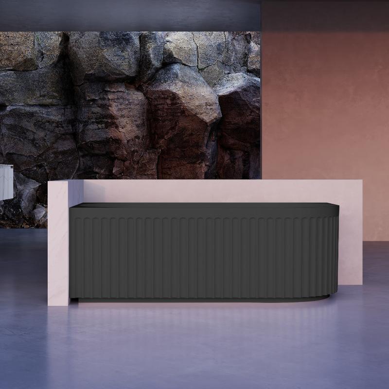 Kelsa Fluted 1500mm Matte Black Corner Fit Designer Round Freestanding Bath - Acqua Bathrooms