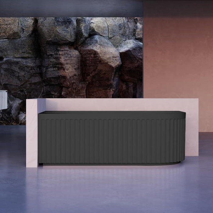 Kelsa Fluted 1500mm Matte Black Corner Fit Designer Round Freestanding Bath - Acqua Bathrooms