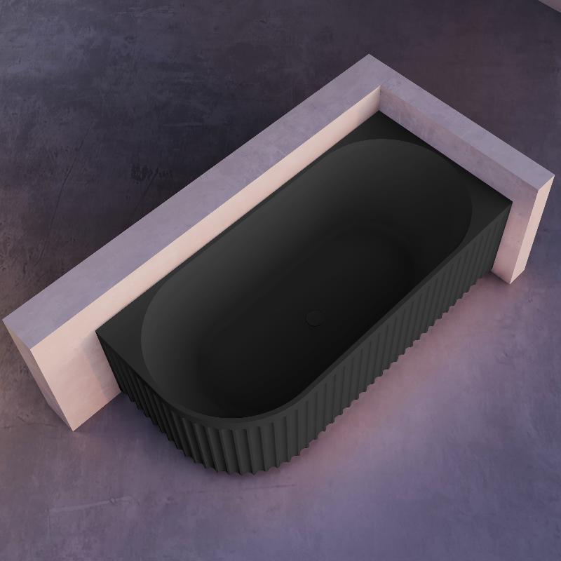 Kelsa Fluted 1500mm Matte Black Corner Fit Designer Round Freestanding Bath - Acqua Bathrooms