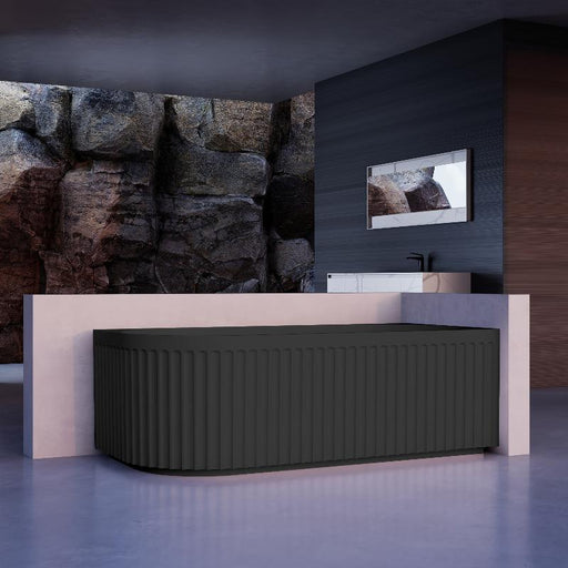 Kelsa Fluted 1500mm Matte Black Corner Fit Designer Round Freestanding Bath - Acqua Bathrooms