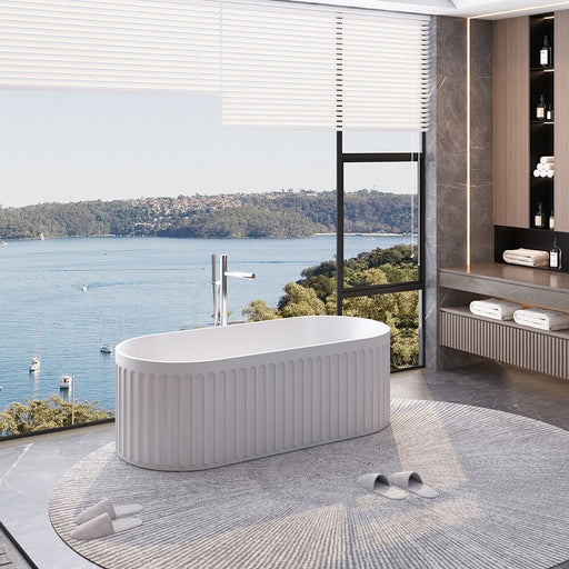 Oasis 1700mm Fluted Matte White Freestanding Bath Tub - Acqua Bathrooms