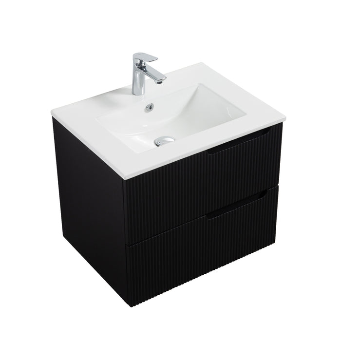 Indulge | Kelsa 600 Fluted Matte Black Wall Hung Vanity - Acqua Bathrooms