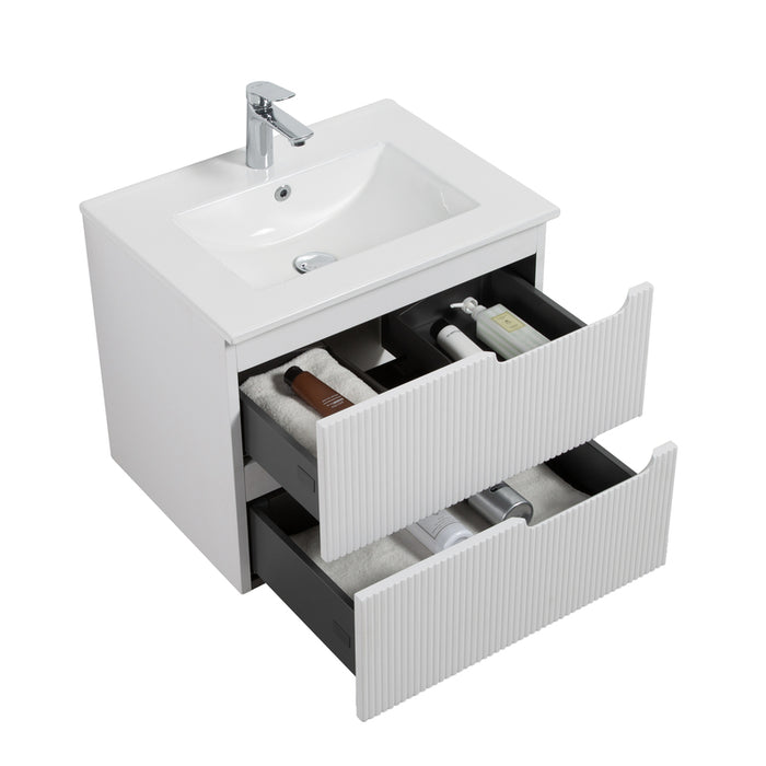 Indulge | Kelsa 600 Fluted Matte White Wall Hung Vanity - Acqua Bathrooms