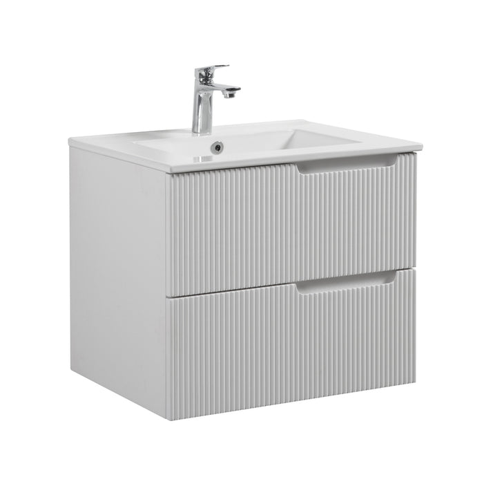 Indulge | Kelsa 600 Fluted Matte White Wall Hung Vanity - Acqua Bathrooms