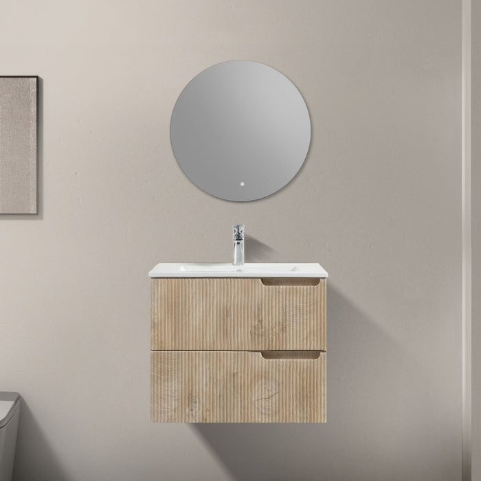 Indulge | Kelsa 600 Fluted White Oak Wall Hung Vanity - Acqua Bathrooms