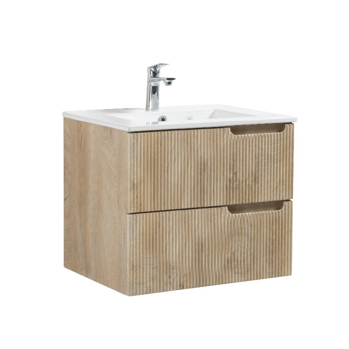 Indulge | Kelsa 600 Fluted White Oak Wall Hung Vanity - Acqua Bathrooms