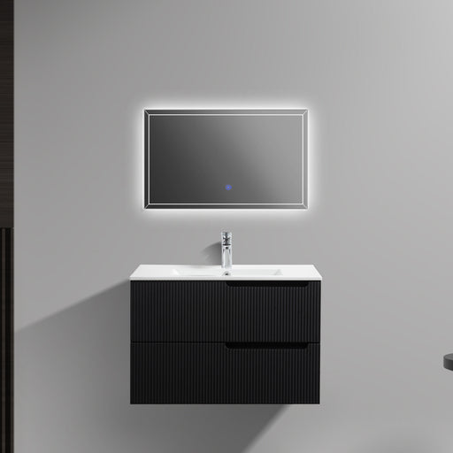 Indulge | Kelsa 750 Fluted Matte Black Wall Hung Vanity - Acqua Bathrooms