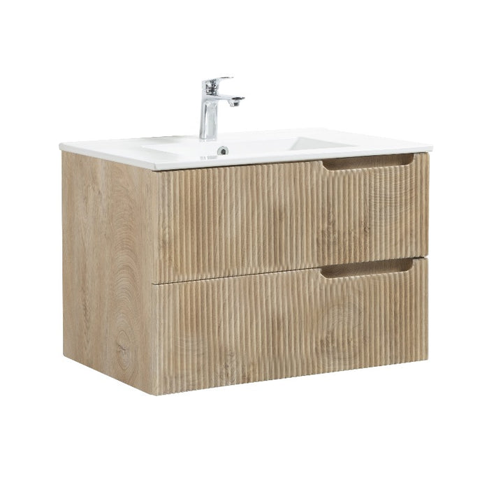 Indulge | Kelsa 750 Fluted White Oak Wall Hung Vanity - Acqua Bathrooms