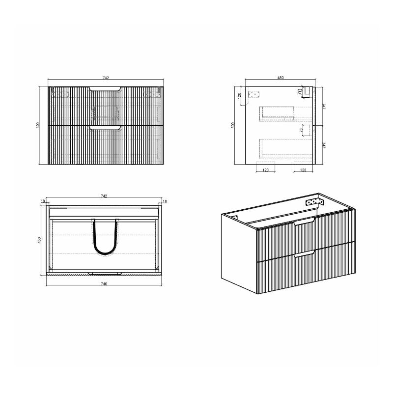 Kelsa 750 Fluted White Oak Wall Hung Vanity - Acqua Bathrooms