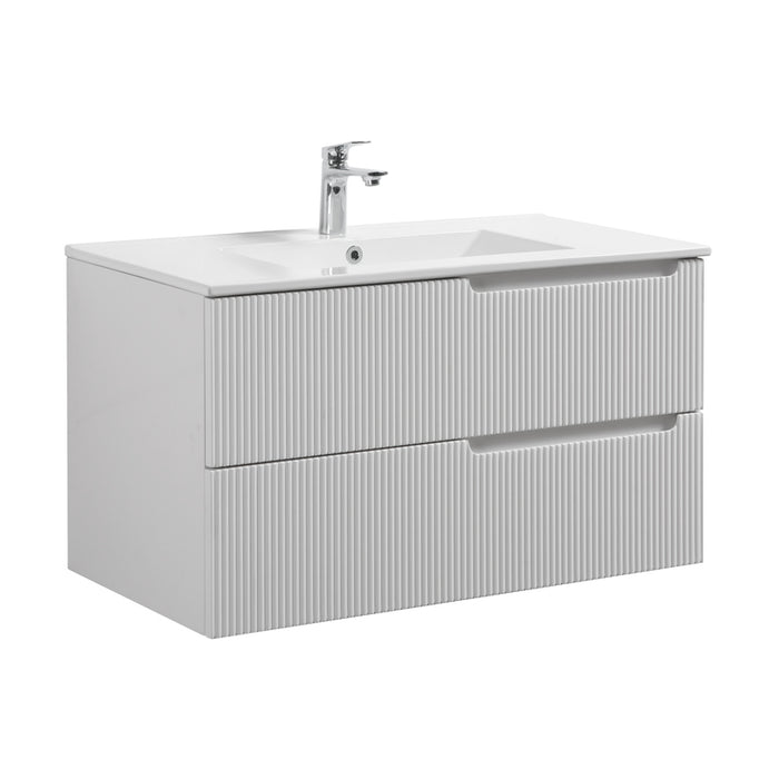 Indulge | Kelsa 900 Fluted Matte White Wall Hung Vanity - Acqua Bathrooms
