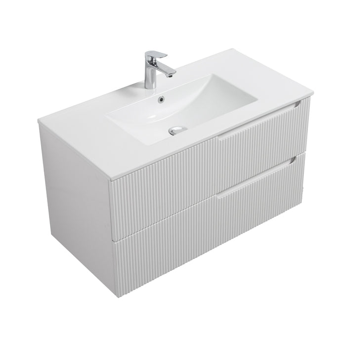 Indulge | Kelsa 900 Fluted Matte White Wall Hung Vanity - Acqua Bathrooms
