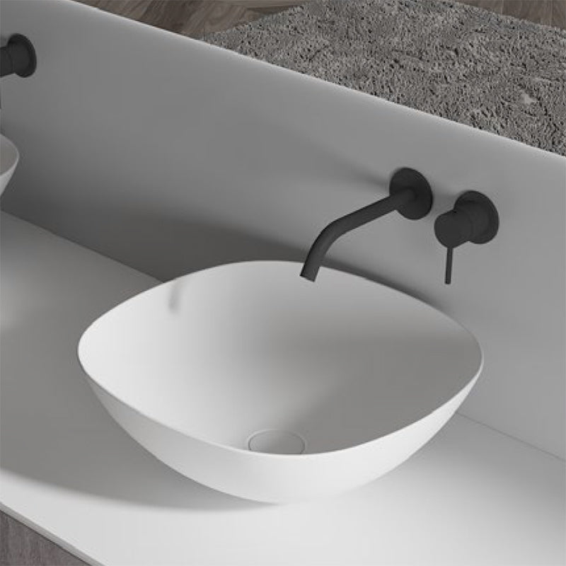 Kira 430mm Solid Surface Stone Soft Square Above Counter Basin - Acqua Bathrooms