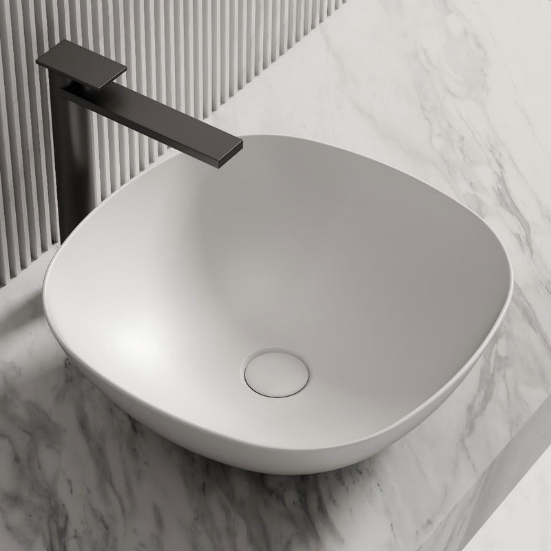Kira 430mm Solid Surface Stone Soft Square Above Counter Basin