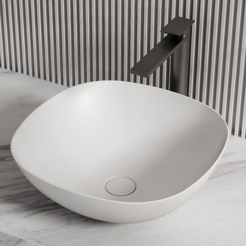 Kira 430mm Solid Surface Stone Soft Square Above Counter Basin