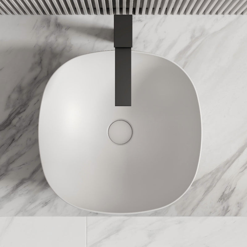 Kira 430mm Solid Surface Stone Soft Square Above Counter Basin