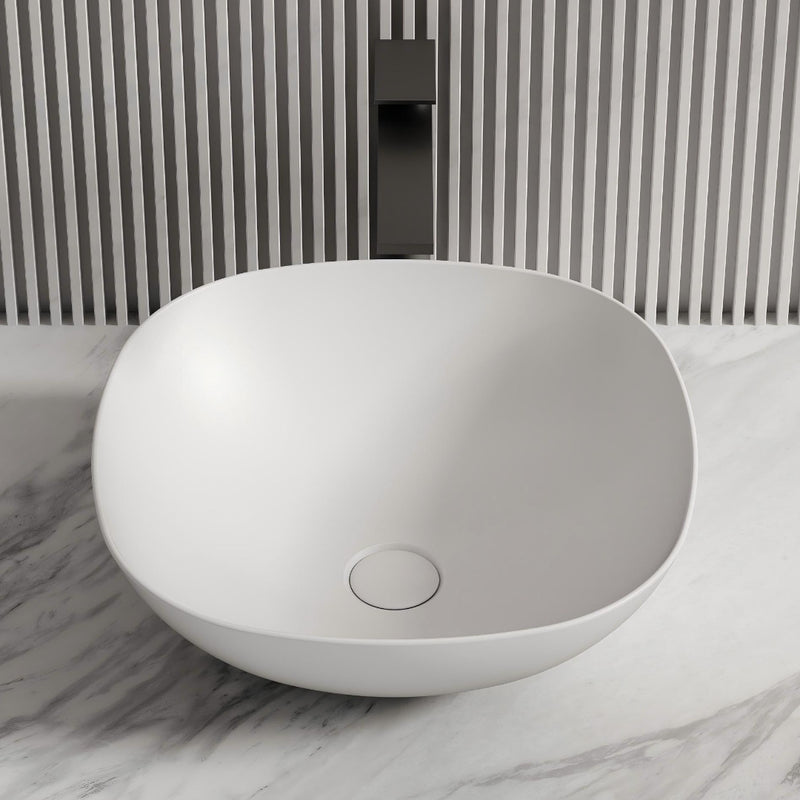 Kira 430mm Solid Surface Stone Soft Square Above Counter Basin