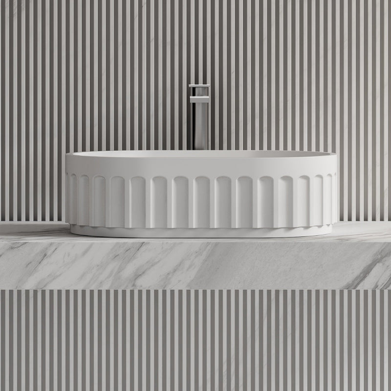 Kelsa 560mm Fluted Solid Surface Stone Oval Above Counter Basin