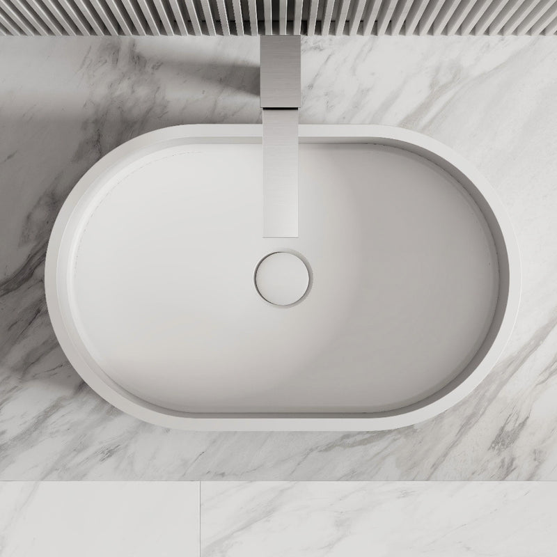 Kelsa 560mm Fluted Solid Surface Stone Oval Above Counter Basin