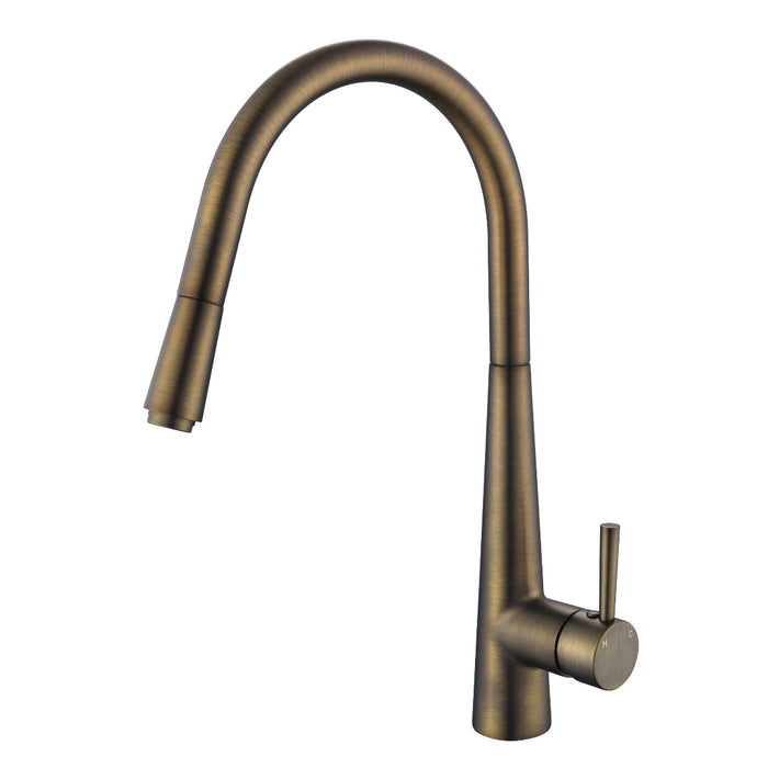 Kasper Antique Brass Round Pull-Out Kitchen Mixer