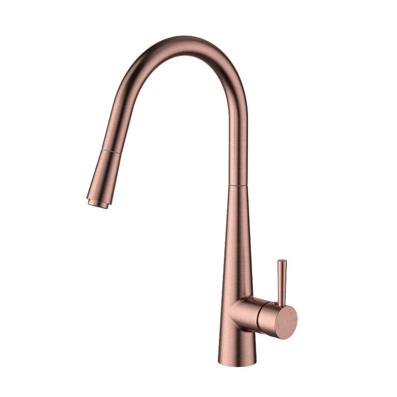 Kasper Champagne Round Pull-Out Kitchen Mixer - Acqua Bathrooms