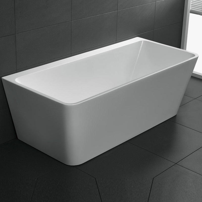 Lume Square 1700mm Gloss White Back to Wall Freestanding Bath - Acqua Bathrooms