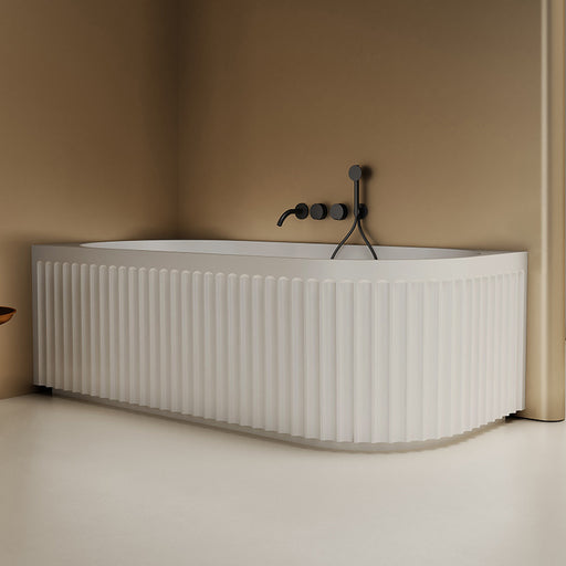 Kelsa Fluted 1700mm Matte White Left Corner Fit Designer Round Freestanding Bath - Acqua Bathrooms