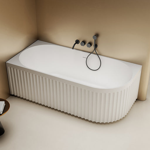Kelsa Fluted 1700mm Matte White Left Corner Fit Designer Round Freestanding Bath - Acqua Bathrooms