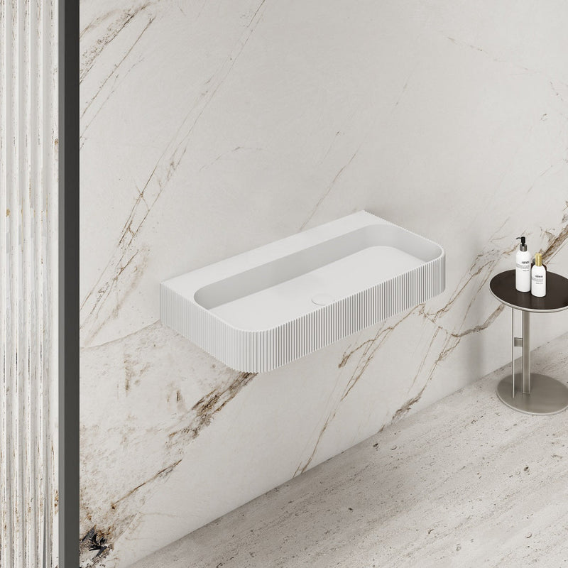 Linea 900mm Solid Surface Fluted Stone Wall Hung Basin