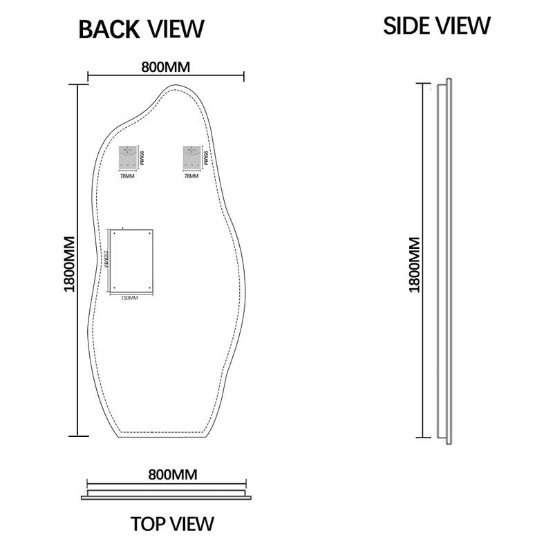 Liora Asymmetrical 800 x 1800 LED Mirror - Three Light Temperatures