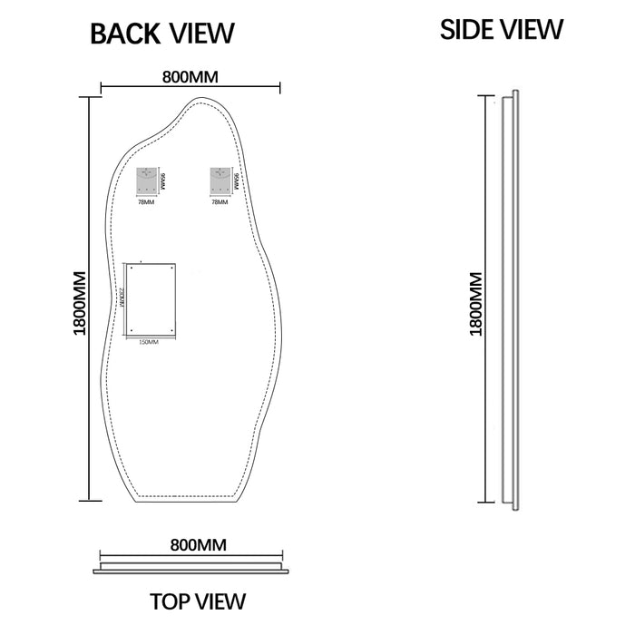 Liora Asymmetrical 800 x 1800 Touchless LED Mirror - Three Light Temperatures