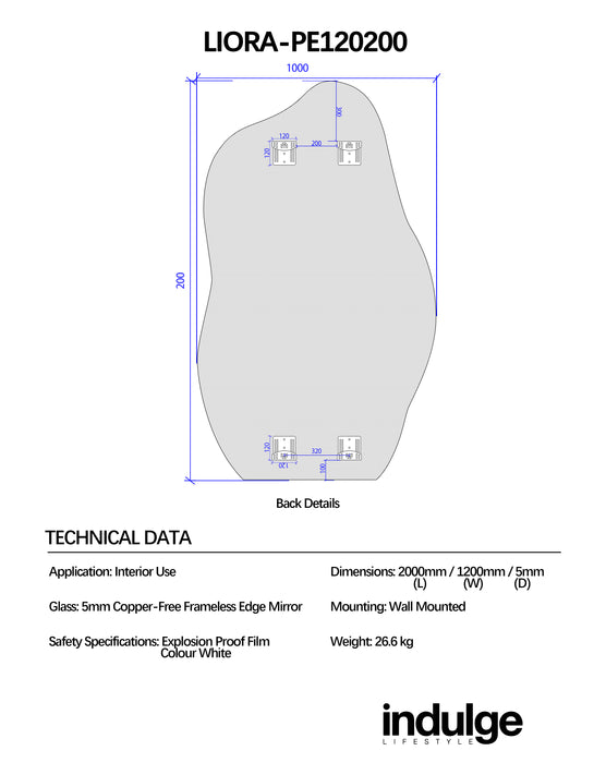 Liora Asymmetrical 1200 x 2000 Polished Edge Mirror