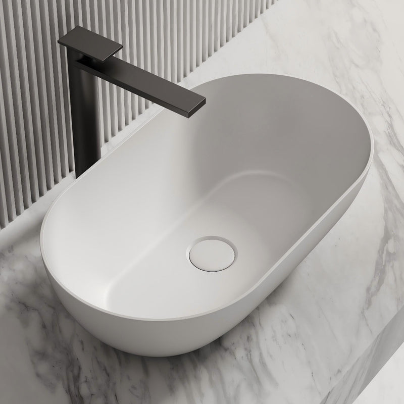 Luma 560mm Solid Surface Stone Oval Above Counter Basin
