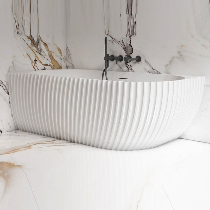 Luna Fluted 1700mm Matte White Left Corner Designer Oval Freestanding Bath