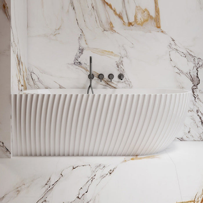 Luna Fluted 1700mm Matte White Left Corner Designer Oval Freestanding Bath