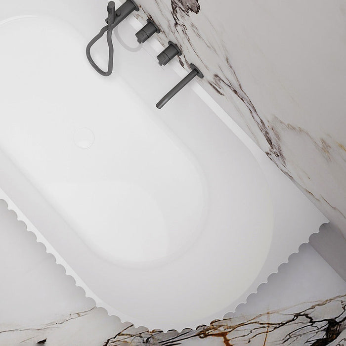 Luna Fluted 1700mm Matte White Left Corner Designer Oval Freestanding Bath