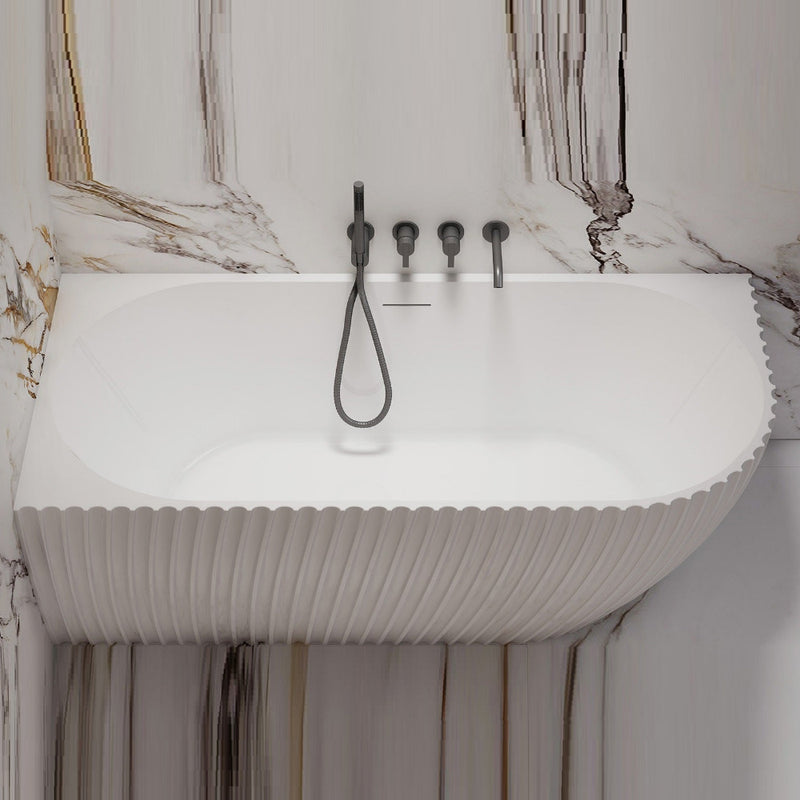 Luna Fluted 1700mm Matte White Left Corner Designer Oval Freestanding Bath