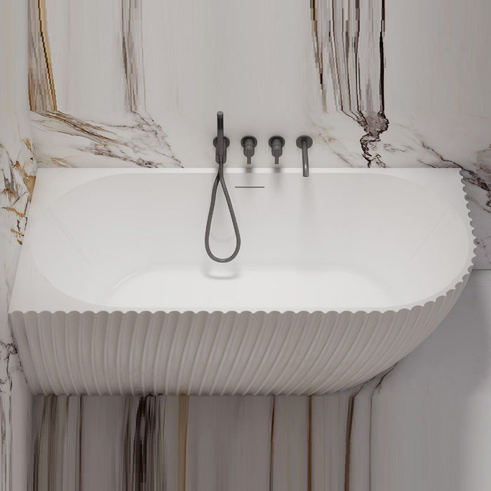 Luna Fluted 1700mm Matte White Left Corner Designer Oval Freestanding Bath